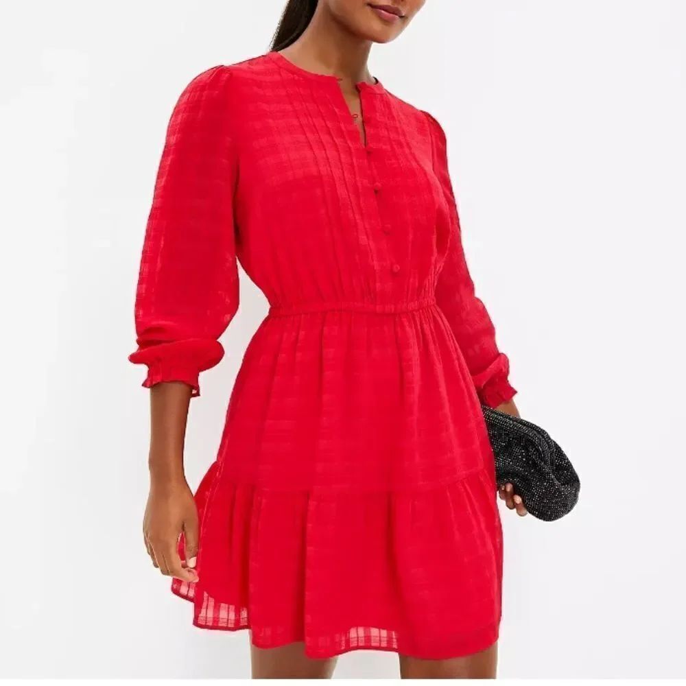 NWT Loft Plaid Pintucked Tiered Flare Dress in Size XS